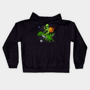 Space Alien Riding T-Rex Dinosaur Kids Hoodie